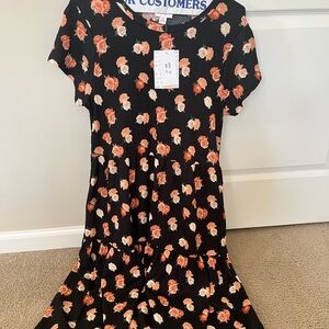 LuLaRoe Black and Orange Floral Midi Dress